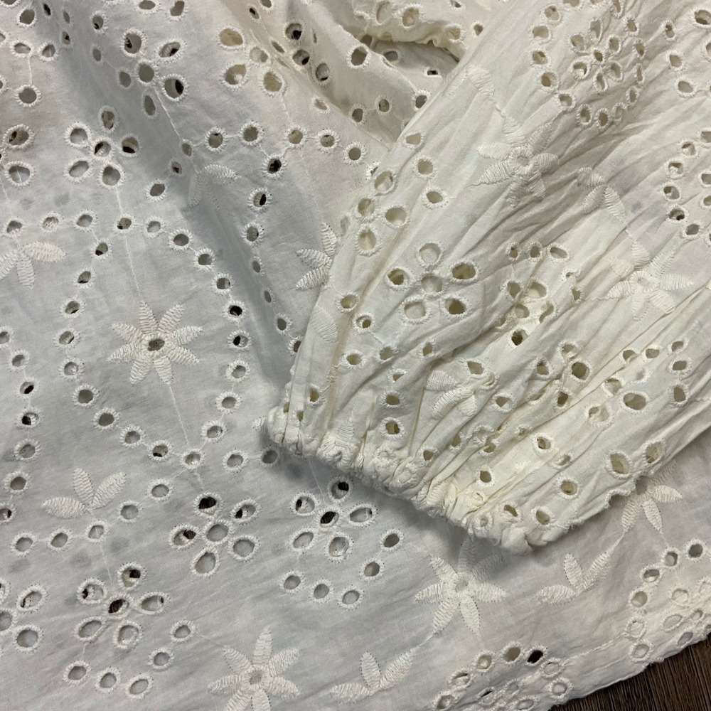 Joie Eyelet Long Sleeve Ruffle Trim Blouse Womens XS Ivory Cottagecore Boho - Picture 5 of 9